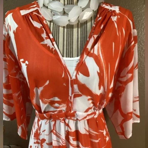 Nina Leonard Orange and White Floral Maxi Dress - Picture 1 of 16